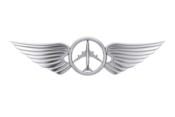 Silver Pilot Wing Emblem, Badge or Logo Symbol. 3d Rendering © doomu
