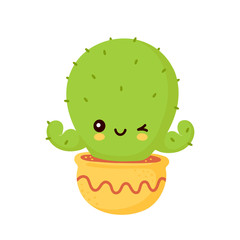 Cute happy smiling cactus in pot show muscle 