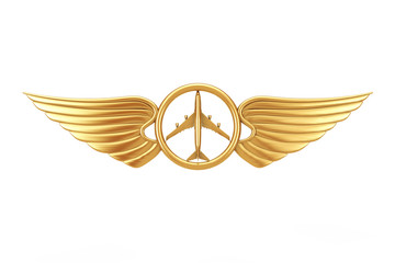 Golden Pilot Wing Emblem, Badge or Logo Symbol. 3d Rendering © doomu