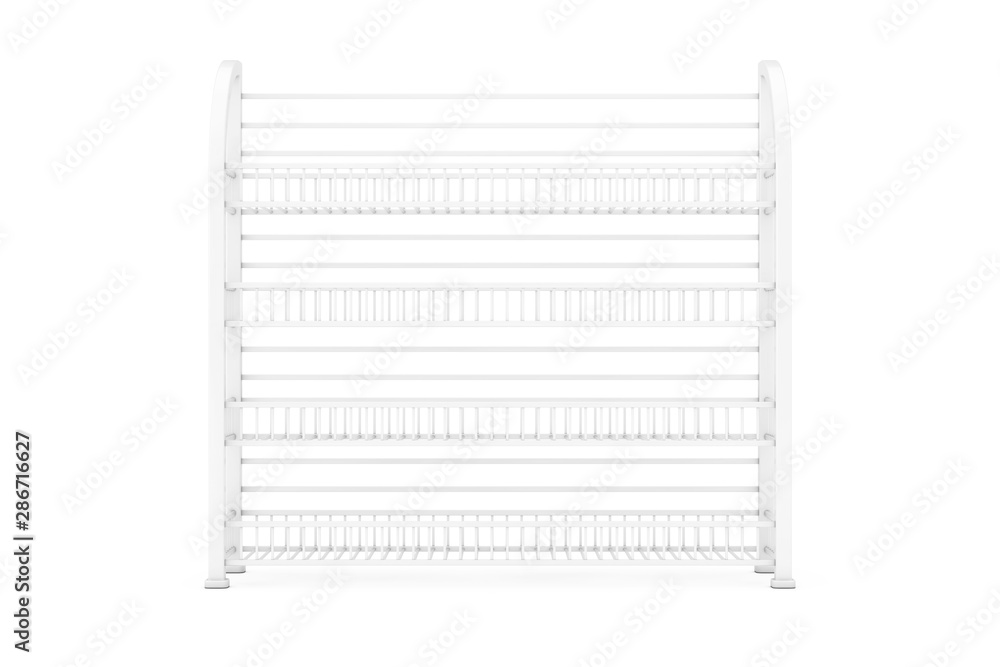 Aufkleber white long empty showcase displays with retail shelves. 3d rendering
