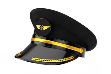  Civil Aviation and Air Transport Airline Pilots Hat or Cap with Gold Aviation Insignia. 3d Rendering © doomu