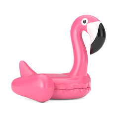Summer Swimming Pool Inflantable Rubber Pink Flamingo Toy. 3d Rendering - obrazy, fototapety, plakaty