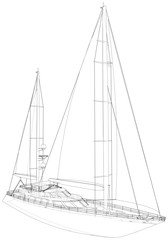 Yacht. Technical illustration wire-frame. Vector rendering of 3d.