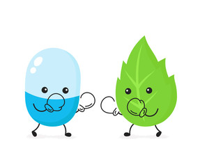 Cute capsule pill in boxing gloves fight