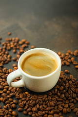 coffee (coffee bean and fresh coffee) menu concept. food background. copy space