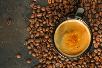 coffee (coffee bean and fresh coffee) menu concept. food background. copy space