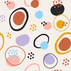 Tapeten Hand drawn various round and elipse shapes and dots. Doodle objects. Abstract contemporary modern trendy vector illustration. Seamless pattern. Pastel colors. Perfect for textile prints © Dariia