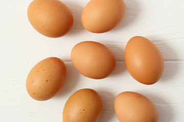 chicken eggs on the table. Farm products, natural eggs.