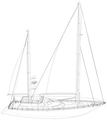 Sea sail yachts Wire-frame on white background. EPS10 format. Vector created of 3d, Wire-frame.