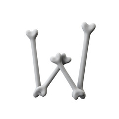 Letter W bone font. Halloween alphabet letter. 3D Rendering