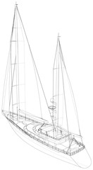 Obraz premium Sail yacht. Technical wire-frame. Vector rendering of 3d. EPS10 format.