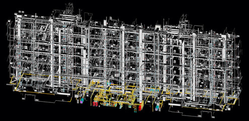 Digital pattern with BIM model conceptual visualization of the utilities of the building