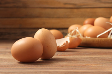 chicken eggs on a colored background. Farm products, natural eggs.