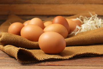 chicken eggs on the table. Farm products, natural eggs.