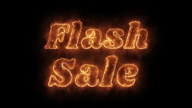 Flash Sale Word Hot Animated Burning Realistic Fire Flame and Smoke Seamlessly loop Animation on Isolated Black Background. Fire Word, Fire Text, Flame word, Flame Text, Burning Word, Burning Text.