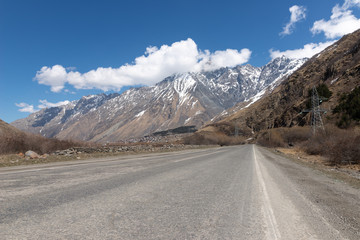 Fototapeta premium Georgia (country) empty road in the mountains closed to the russian border