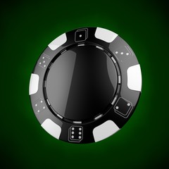 Naklejka premium Casino token. Classic casino game 3D chips. Gambling concept, black poker chips with golden design elements.
