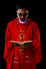 Portrait of pastor is reading scripture