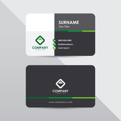 Modern business card design template. Green color element arrow shape, clean composition design.