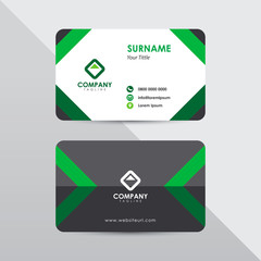 Modern business card design template. Green color element arrow shape, clean composition design.