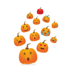Halloween pumpkin head icon avatar collection. Set of funny and sad emoticons for Halloween. Halloween icon.