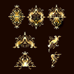 Vector golden floral centered pattern for cover postcard.