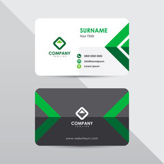 Modern business card design template. Green color element arrow shape, clean composition design.