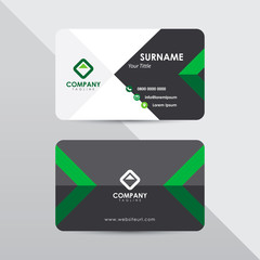 Modern business card design template. Green color element arrow shape, clean composition design.
