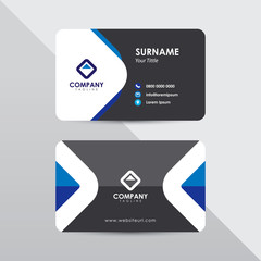 Modern business card design template. Blue color element rounded arrow, clean composition design.