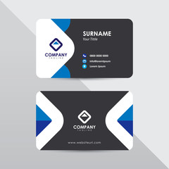 Modern business card design template. Blue color element rounded arrow, clean composition design.
