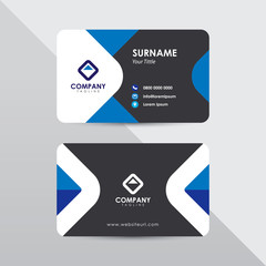 Modern business card design template. Blue color element rounded arrow, clean composition design.