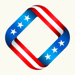 Ribbon badge square with american flag colors. Isolate.