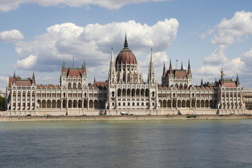 Fototapeta na wymiar The parliament building in Budapest as seen from the other side of the river