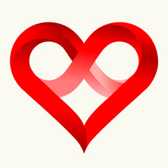 Infinity love heart in flat style with shadows. Isolated on white.