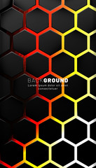 Vertical hexagon background. Gradient color light pattern with dark background technology style. Honeycomb. Vector illustration of light.