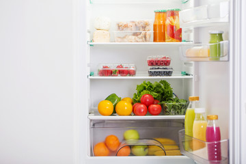 Fototapeta na wymiar refrigerator with different healthy food