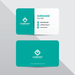 Modern business card design template. Green tosca color element clean composition.