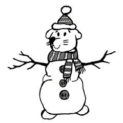 Snowman rat. Isolated on white background. Merry Christmas and Happy New Year. Symbol of 2020. Scandinavian style.
