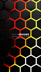 Vertical hexagon background. Gradient color light pattern with dark background technology style. Honeycomb. Vector illustration of light.