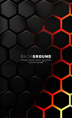 Vertical hexagon background. Gradient color light pattern with dark background technology style. Honeycomb. Vector illustration of light.