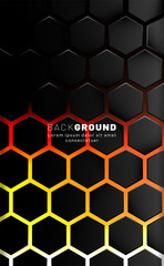 Vertical hexagon background. Gradient color light pattern with dark background technology style. Honeycomb. Vector illustration of light.