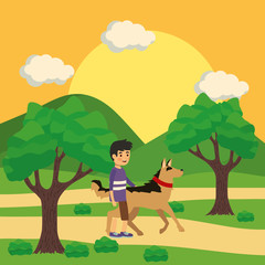 Boy with dog cartoon design