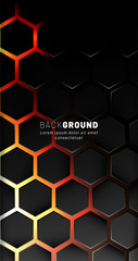 Vertical hexagon background. Gradient color light pattern with dark background technology style. Honeycomb. Vector illustration of light.
