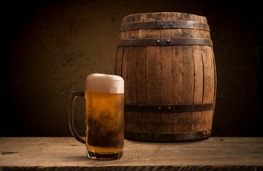 background of barrel and worn old table of wood
