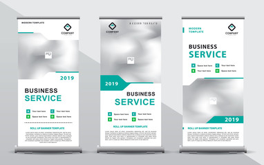 Set of three tosca roll up banner template. Modern abstract geometric design composition with portrait presentation.