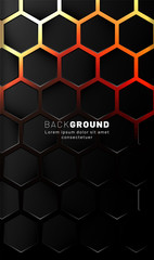 Vertical hexagon background. Gradient color light pattern with dark background technology style. Honeycomb. Vector illustration of light.
