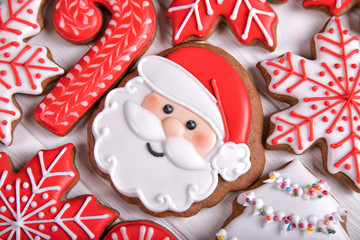 Tasty christmas cookies. Santa cookies close-up