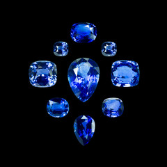 Blue sapphire isolated on black background