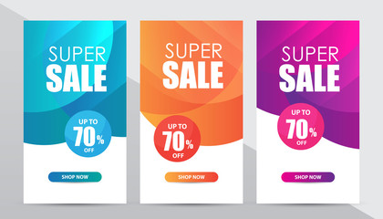 Set of social media sale design templates.  Modern concept sale banner, special offer 70% off. 