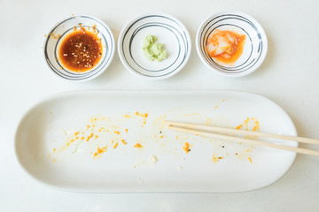 dirty after the meal is finished. View from above.